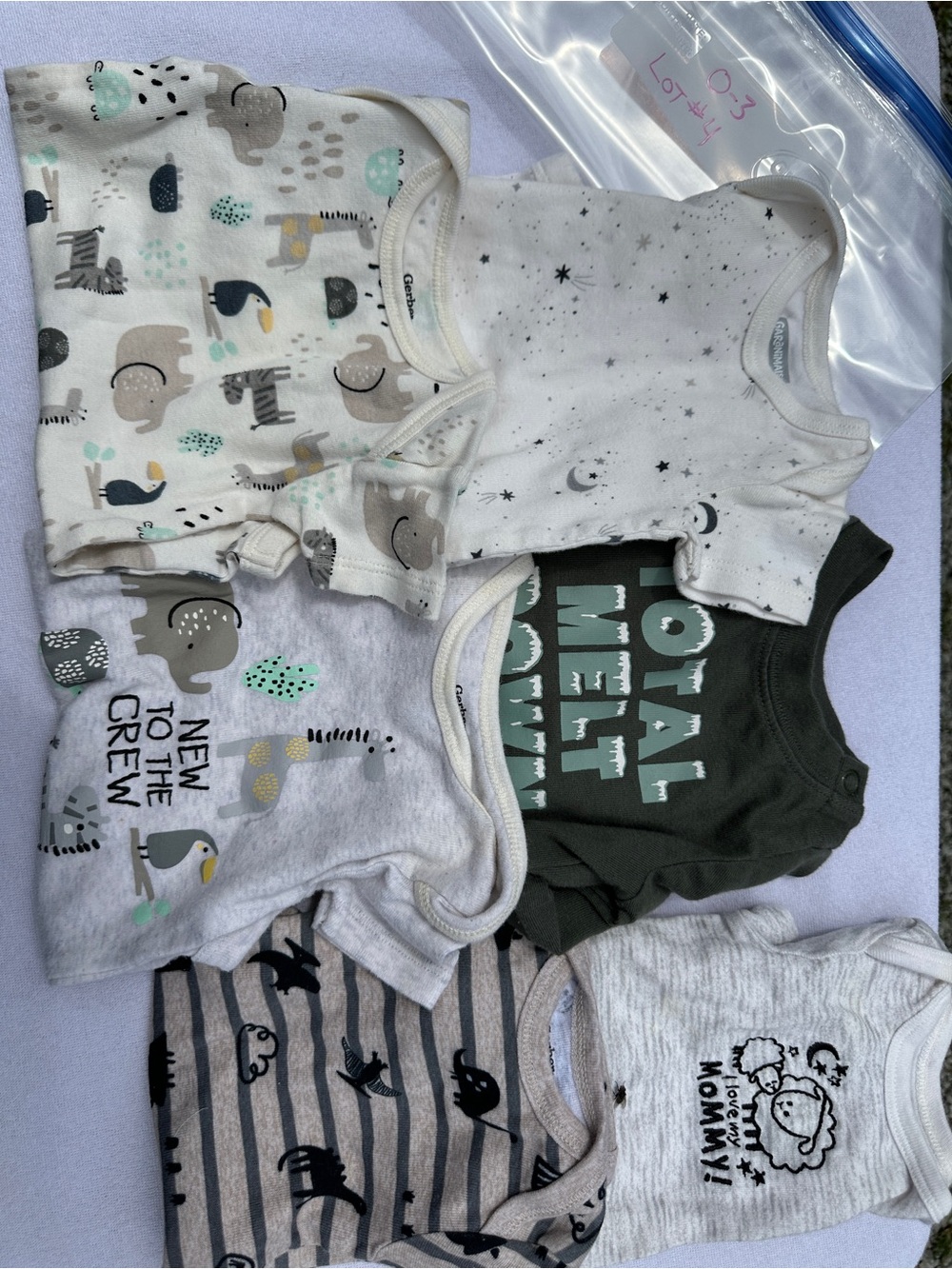Gerber, Granimals,assort Baby One-Piece Bodysuit Set - White, Gray, Cream, Green
